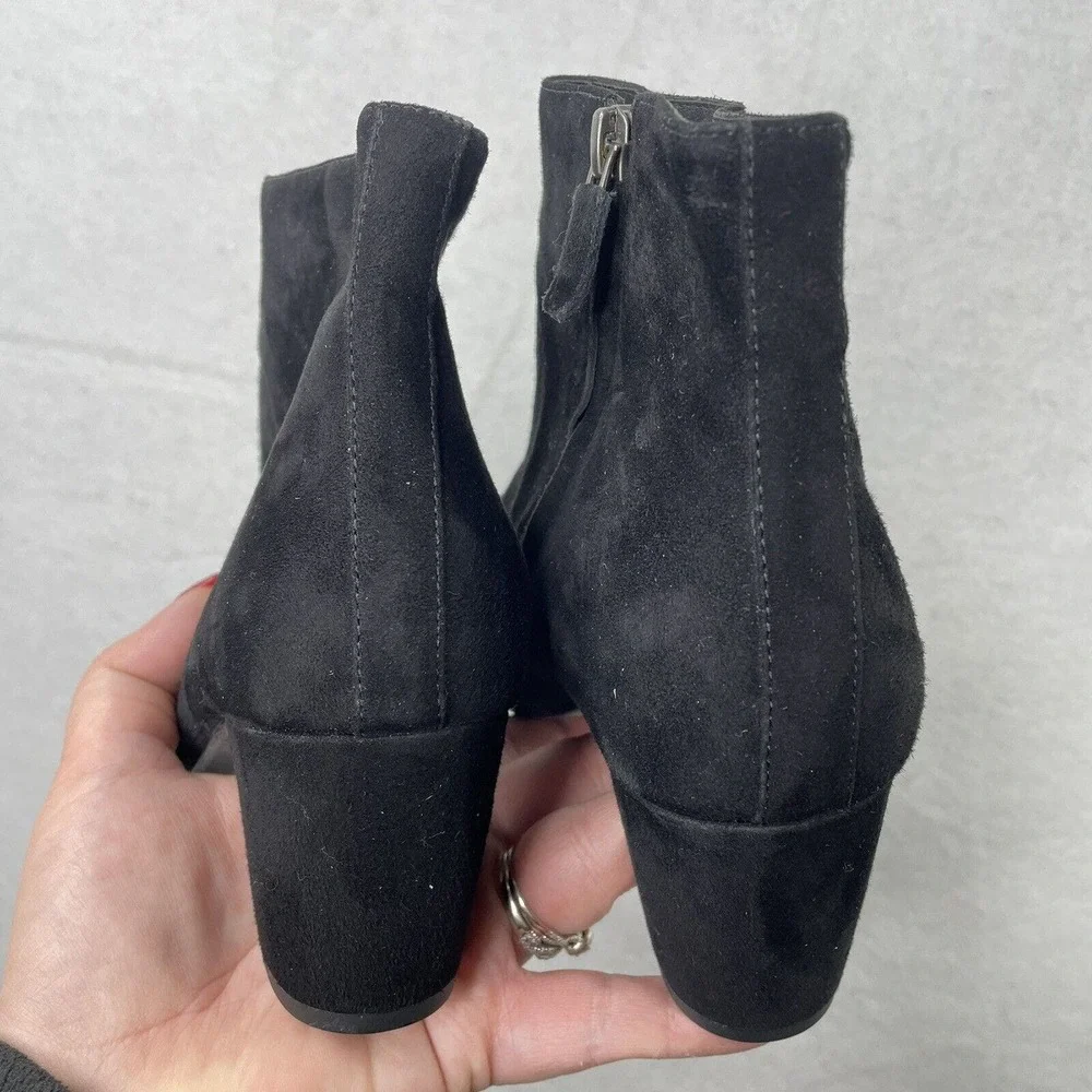 EILEEN FISHER‎ Black Suede Ankle Booties Size 8 Side Zip Block Heel Boots EUC